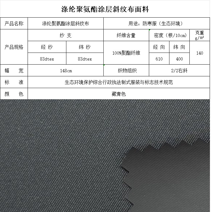 涤纶聚氨酯涂层斜纹布