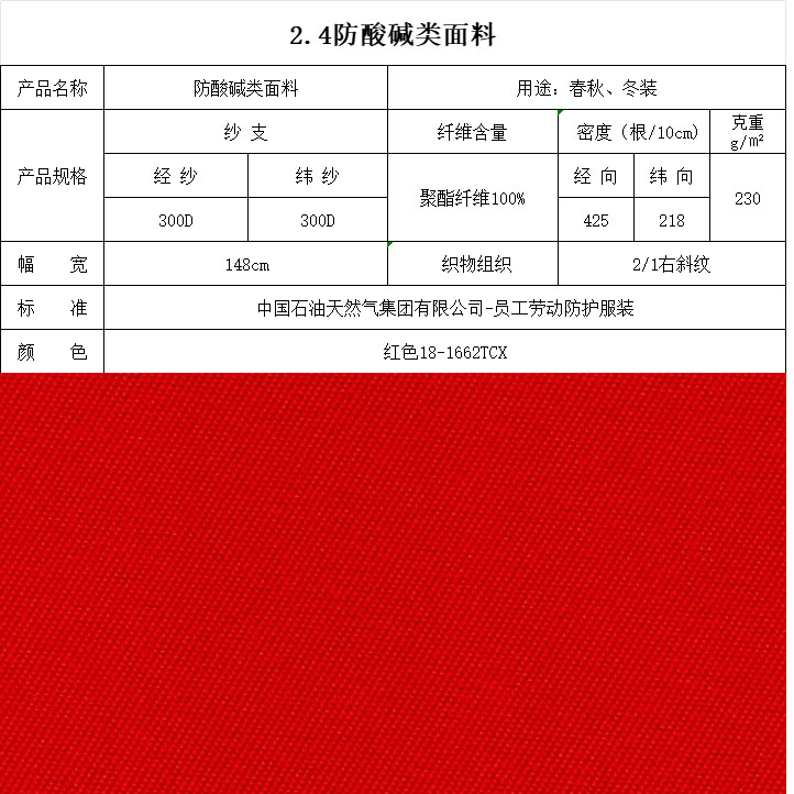 防酸碱类面料红色18-1662tcx