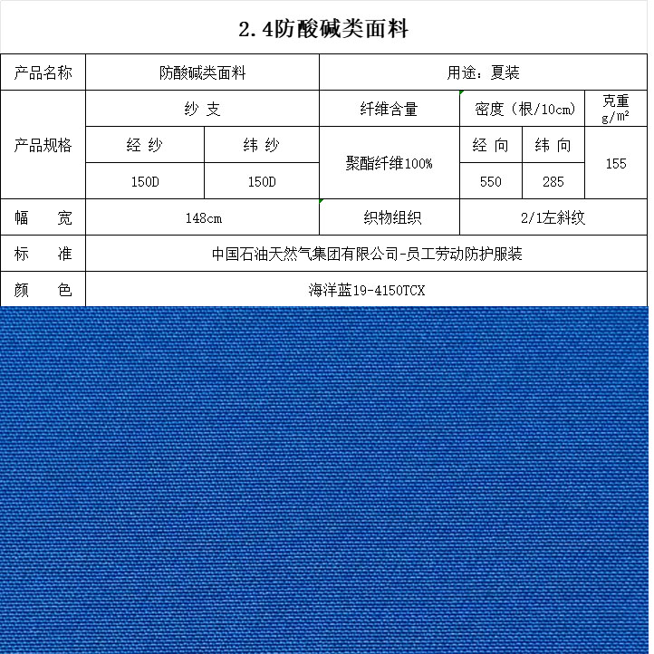 防酸碱类面料海洋蓝19-4150tcx