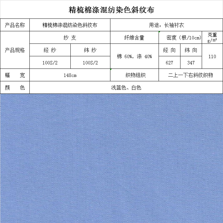 精梳棉涤混纺染色斜纹布